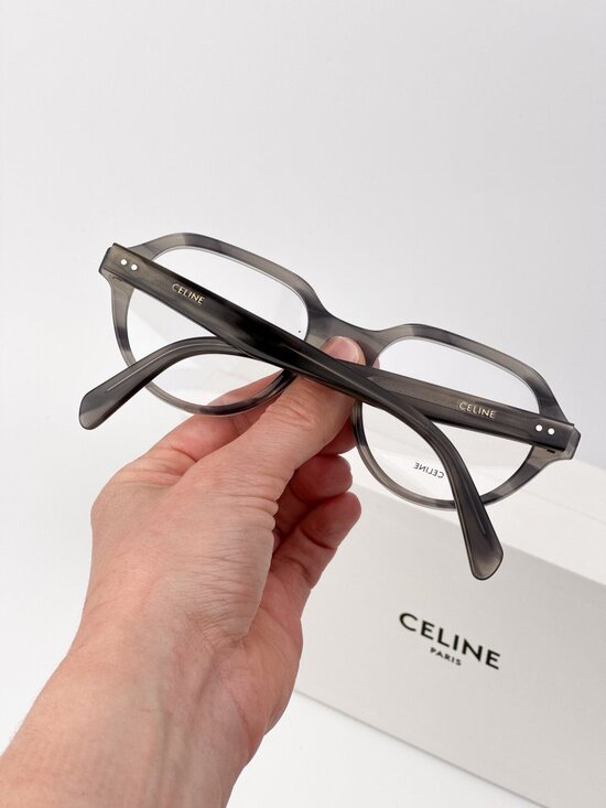 Celine CL50145I 005 “Thin 2 Dots” Rounded Square Eyeglasses Crystal Black & Grey main image 5